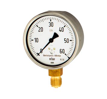 Kapselfedermanometer, CrNi-Stahl, G 1/2 unten, 0-250 mbar, Ø 100