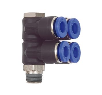 L-Mehrfachverteiler »Blaue Serie«, 4-fach, drehbar, R 1/8 a. Ø6mm