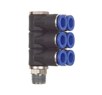L-Mehrfachverteiler »Blaue Serie«, 6-fach, drehbar, R 1/8 a. Ø6mm