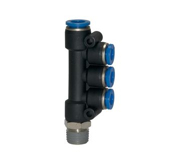 T-Mehrfachverteiler »Blaue Serie«, drehbar, R 1/8 außen, Ø 4x4