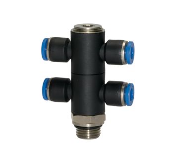 T-Mehrfachverteiler »Blaue Serie«, 4-fach, drehbar, G 1/8 a. Ø4mm