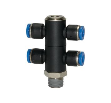T-Mehrfachverteiler »Blaue Serie«, 4-fach, drehbar, R 1/8 a. Ø4mm