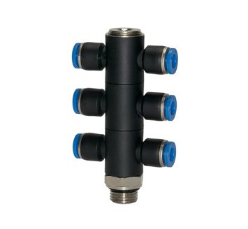 T-Mehrfachverteiler »Blaue Serie«, 6-fach, drehbar, G 1/8 a. Ø4mm