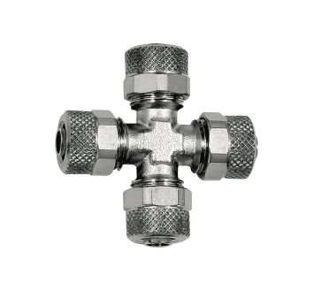 Kreuzverbindung, für Schlauch 8/6 mm, SW 10, Messing vernickelt