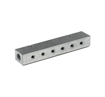 Verteilerleiste, Abgänge einseitig, Eingang 2x1/8, Ausgang 6xM5