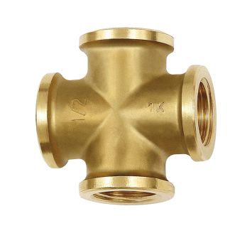 Kreuzstück, 4 x Innengewinde, G 3/8, Messing blank