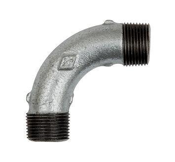 Bogen 3, lang, 90°, AG/AG, R 3/8, schw. Temperguss feuerverz.