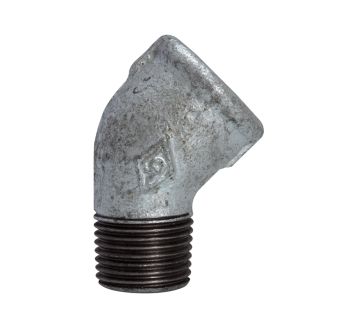 Winkel 121, 45°, IG/AG, Rp/R 3/8, schwarzer Temperguss feuerverz.