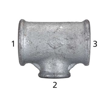 T-Stück 130, IG/IG/IG, Rp 1/2, T-Abzweig Rp 3/8, schw. Temperguss