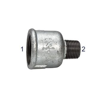 Reduziermuffe 246, IG/AG, Rp 1, R 1/2, schwarzer Temperguss
