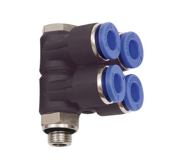 L-Mehrfachverteiler »Blaue Serie«, 4-fach, drehbar, G 1/8 a. Ø4mm