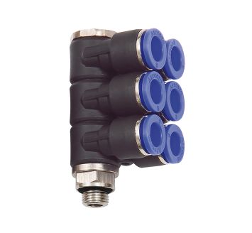 L-Mehrfachverteiler »Blaue Serie«, 6-fach, drehbar, G 1/8 a. Ø4mm